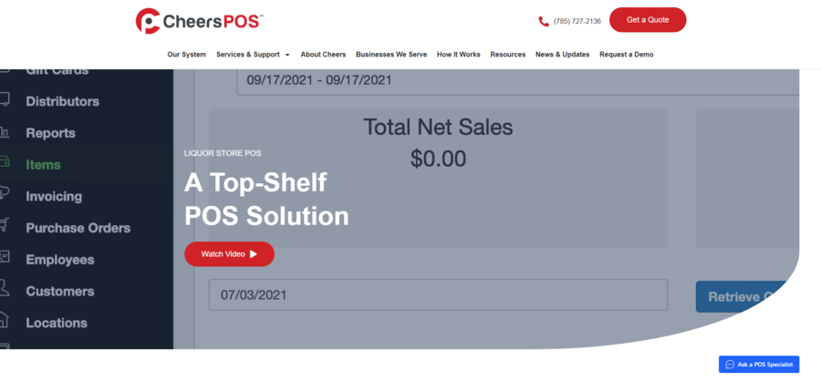 Screenshot of Cheers POS’s homepage