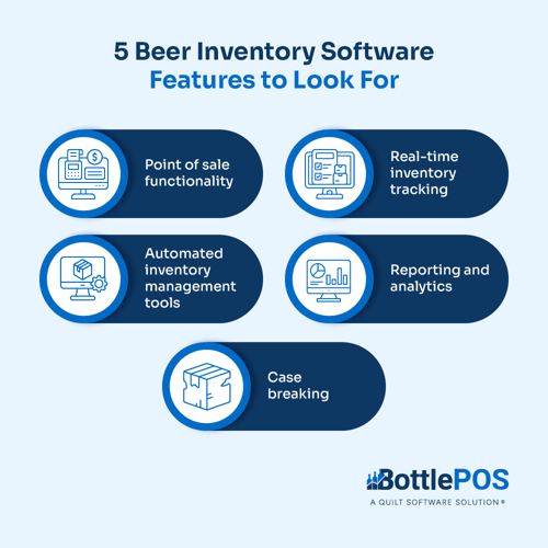 Infographic showing beer inventory software features to look for, as explained in the text below.