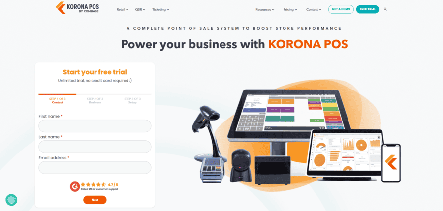 Screenshot of KORONA POS’ homepage