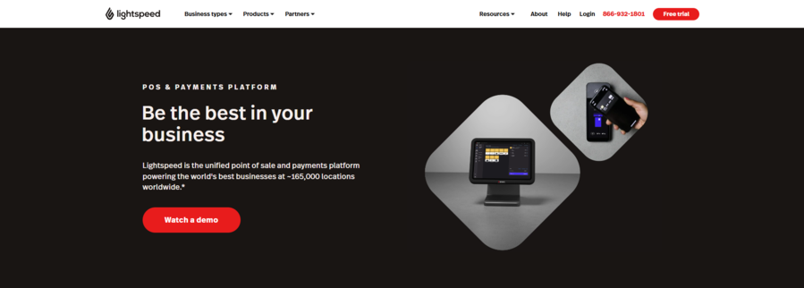 Screenshot of Lightspeed’s homepage