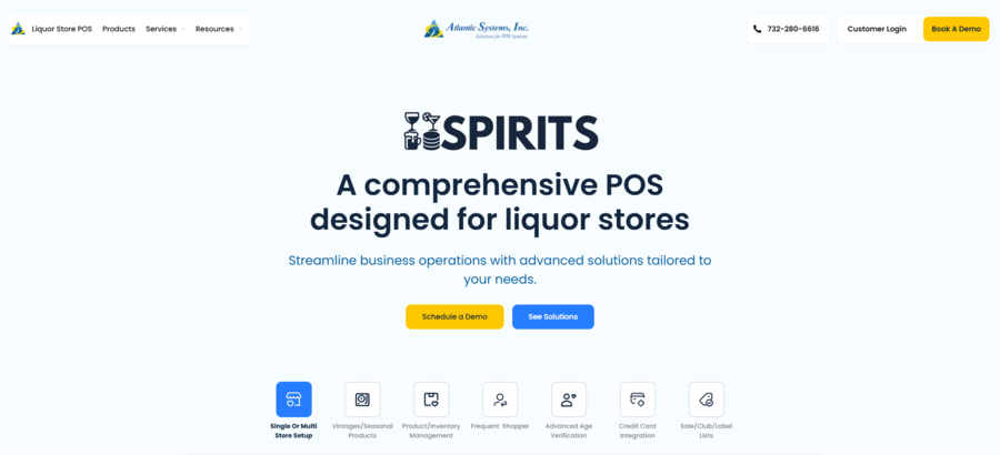 Screenshot of Spirits POS’s homepage